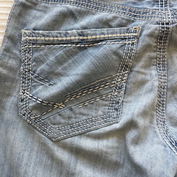 BKE Men's 30R Jake Straight Jeans Faded Light Blue Denim Stretch White Stitch - Picture 5 of 15